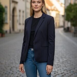 H & M Navy Blazer/Jacket One Button LIned Two pocket Sz 6